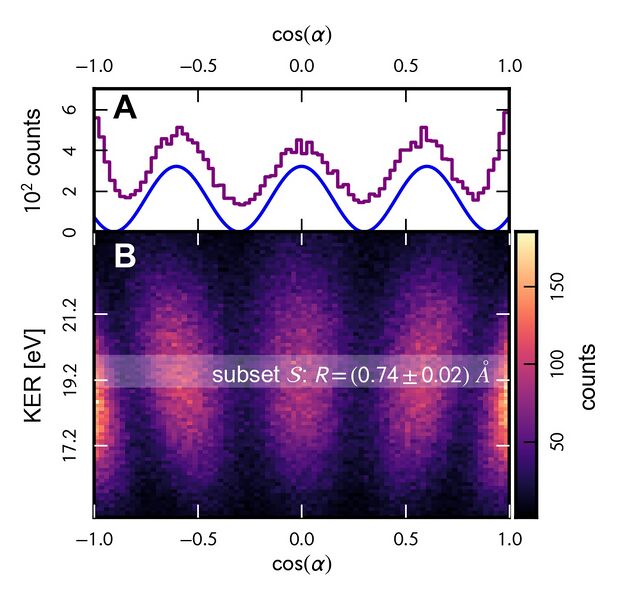 File:Interference pattern of fast electrons (E = 735 eV) from one-photon double ionization of H2.jpg